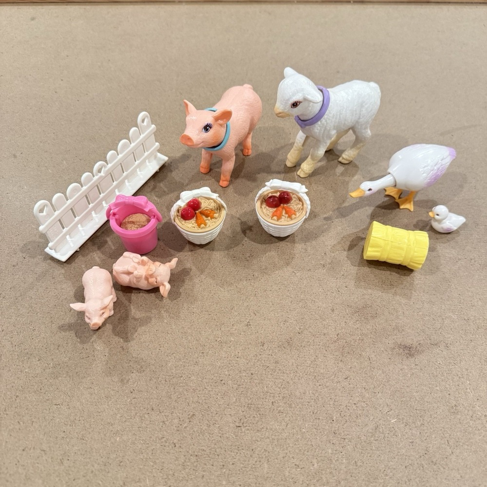 Vintage Barbie Magical Pets Nibbles Lot Pig Lamb Goose Baskets Fence 90s Retro
